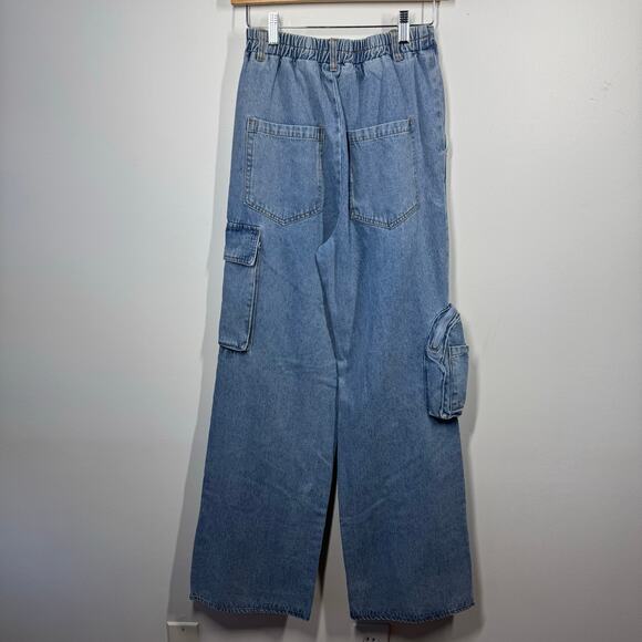 Blue Blush Jeans Women S Blue Cargo Wide Leg Stretch Waist Pocket Baggy Denim 90 - Picture 2 of 10